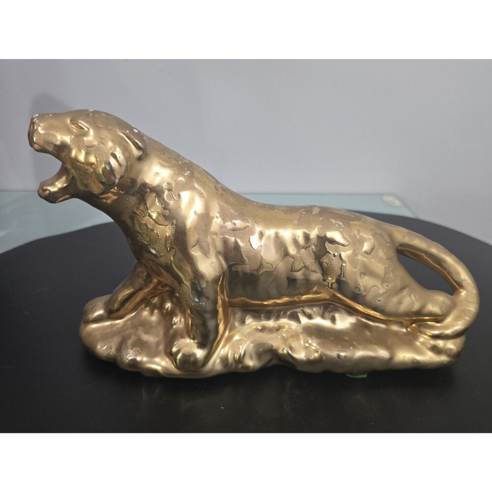 Vintage Gold Panther Planter Porcelain Weeping Gold Cat